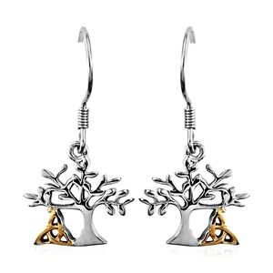 Tree of Life ✦ Drop Earrings ✦ Platinum Over 925 Silver w/ 14k Celtic Knot 2.75g